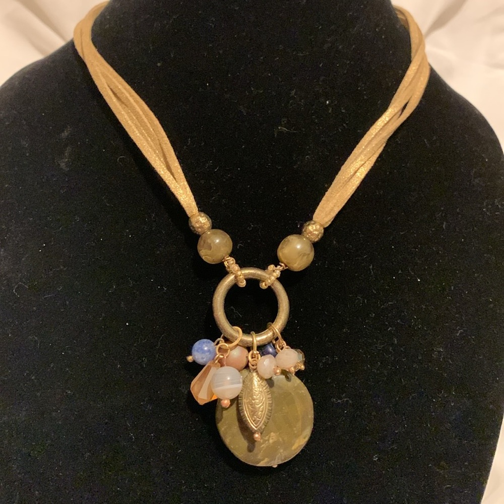 💜 Chicos four strand leather necklace with stones and glass. 17" w/ 4.5"extender